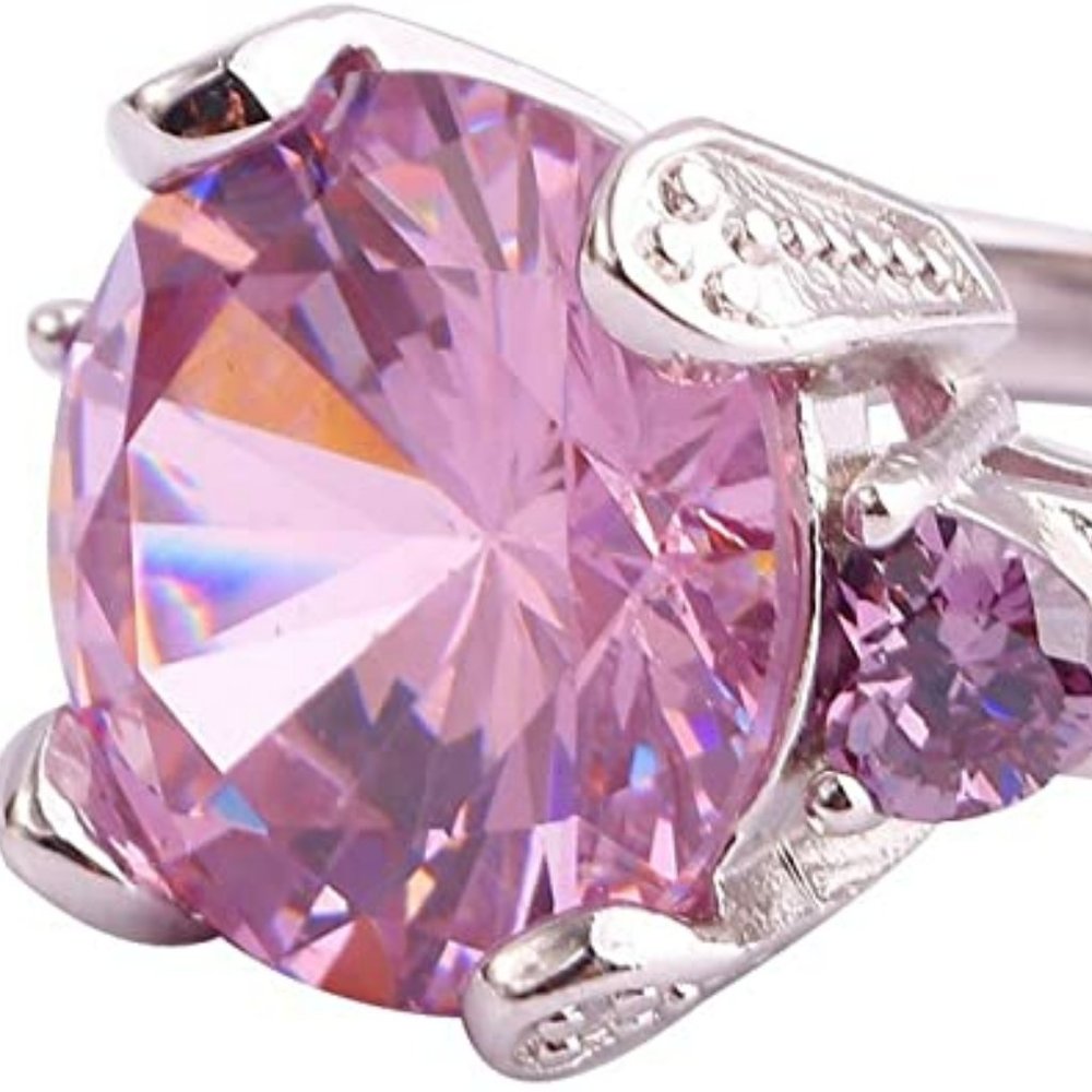 925 Sterling Silver plated Created pink Amethyst Filled Solitaire Promise Ring